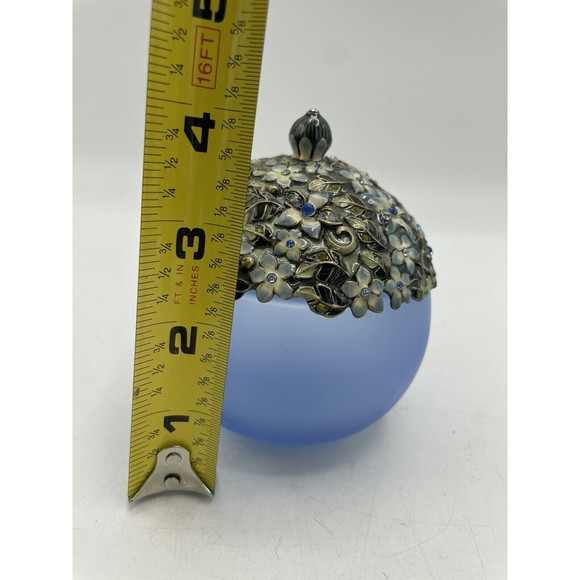 Enamel Crystal Jewelled Glass Jar Blue Frosted Glass Bottle - Picture 7 of 8